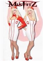 MISFITZ WHITE PVC NURSE OUTFIT & RED PVC OVERBUST JACKET