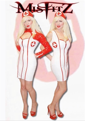 MISFITZ WHITE PVC NURSE OUTFIT & RED PVC OVERBUST JACKET