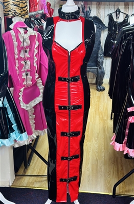 Misfitz black & red PVC buckle hobble dress