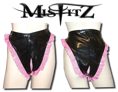 MISFITZ BLACK & PINK PVC OPEN CROTCH PANTIES