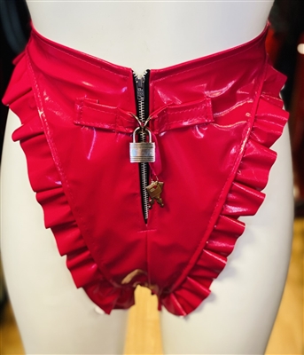 MISFITZ RED PVC PADLOCK SISSY PANTIES