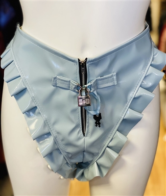 MISFITZ BABY BLUE PVC PADLOCK SISSY PANTIES