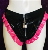Misfitz black & pink latex frilly padlock sissy maids panties