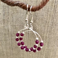 Microbead Silver Hoop Earrings - Burgandy