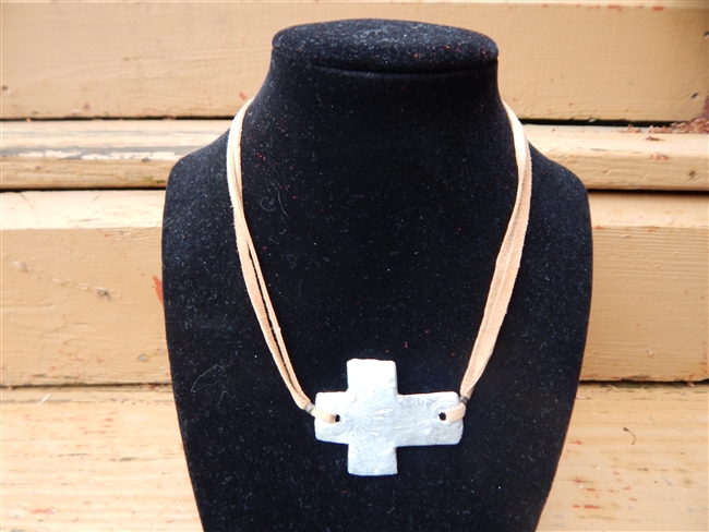 Tan Leather Cross Necklace