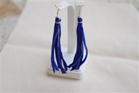 Leather Fringe Earrings - Blue