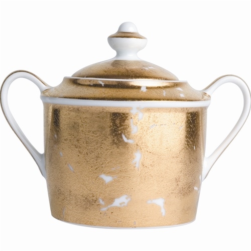 Bernardaud Gold Leaf Sugar Bowl & Lid