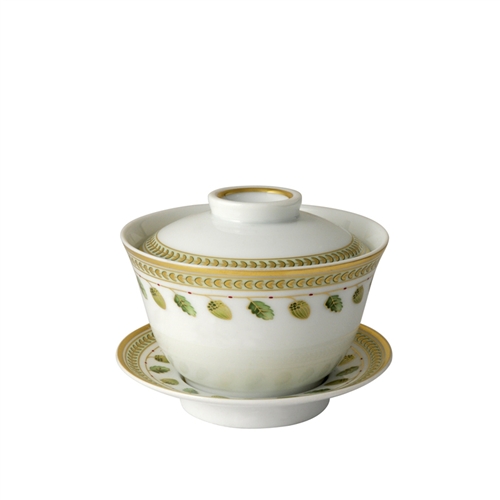 Bernardaud Constance Green Small Covered Cup & Saucer