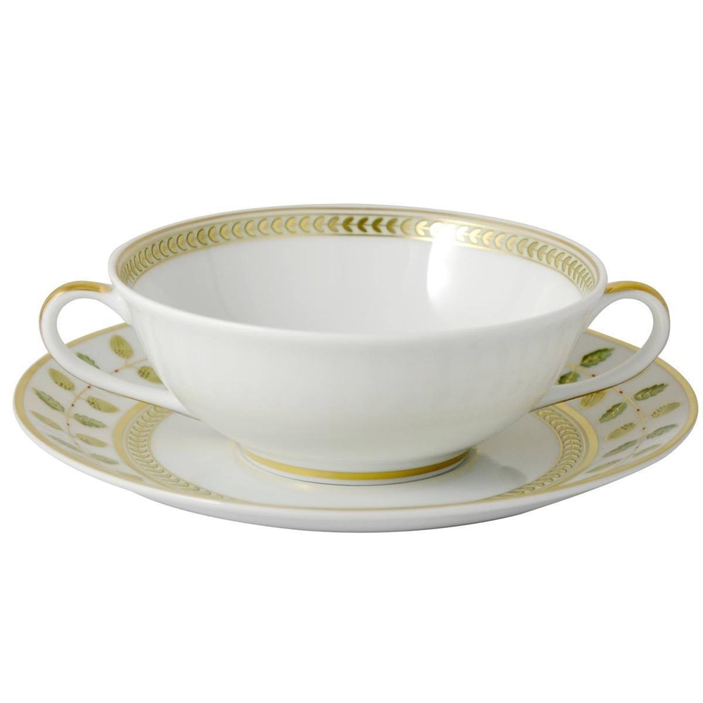 Bernardaud Constance Green Cream Soup Cup & Saucer