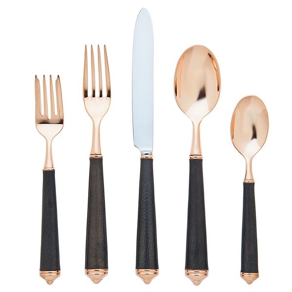 Ricci Argentieri Leopardo Oxidized Black W/Rose Gold 5pc. Flatware Service for 1