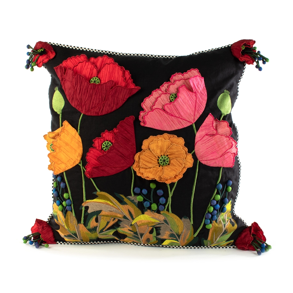 Mackenzie-Childs Poppy Square Pillow - Black