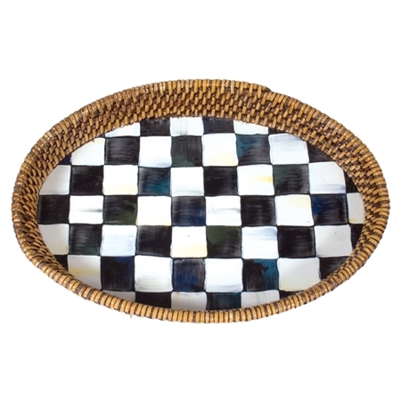 MacKenzie-Childs Enamelware Courtly Check Small Rattan Tray