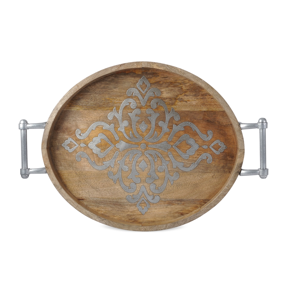 The GG Collection 25.5"L Wood/Metal Oval Tray
