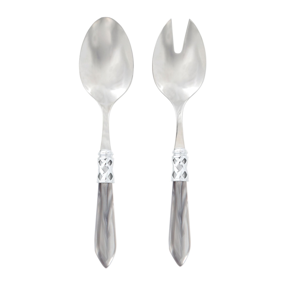 Vietri Aladdin Brilliant Light Gray Salad Server Set - ALD-9804LG-B