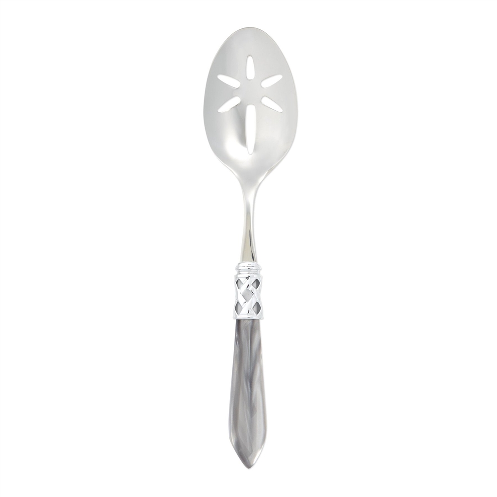 Vietri Aladdin Brilliant Light Gray Slotted Serving Spoon - ALD-9818LG-B