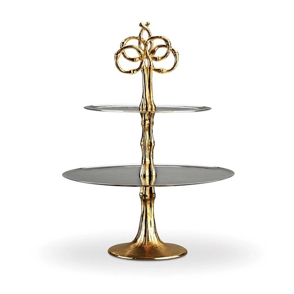 L'Objet Evoca 2 Tier Platter with 24k Gold Bamboo Stand