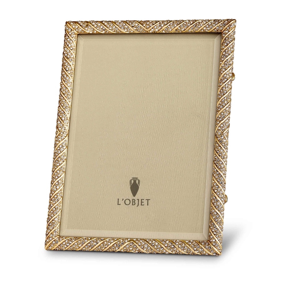 L'Objet Frames Deco Twist Gold + White Crystals 5x7 Frame