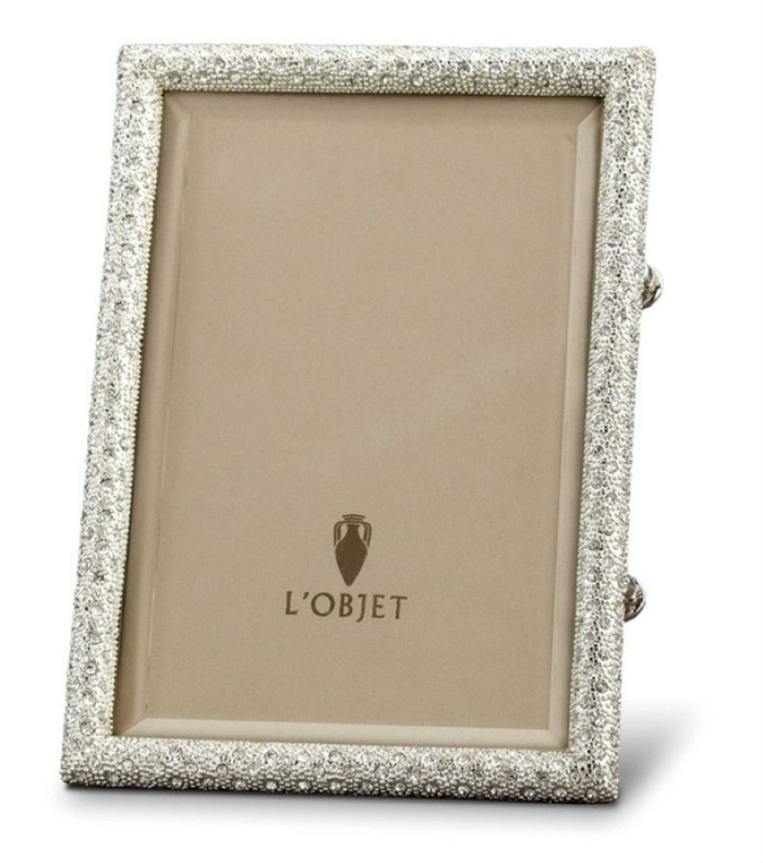 L'Objet White Crystals On Platinum Rectangular Frame 8x10