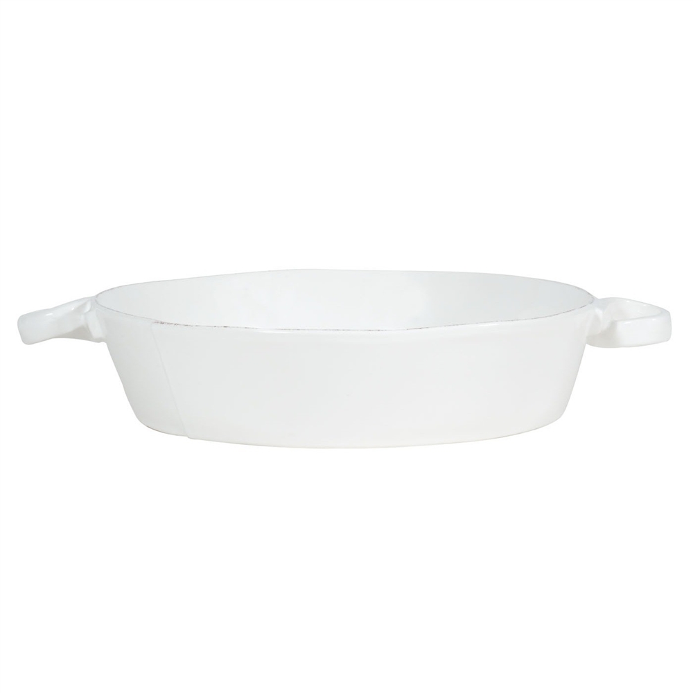 Vietri Lastra White Handled Round Baker