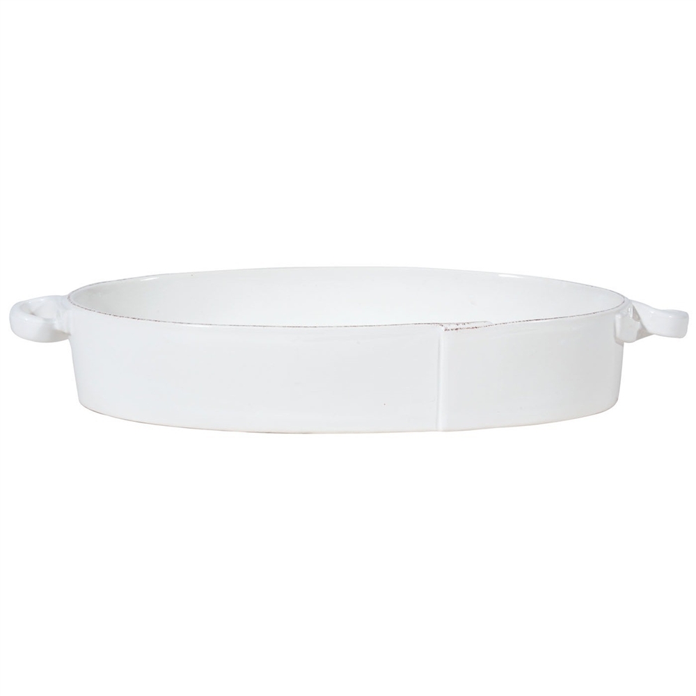 Vietri Lastra White Handled Oval Baker