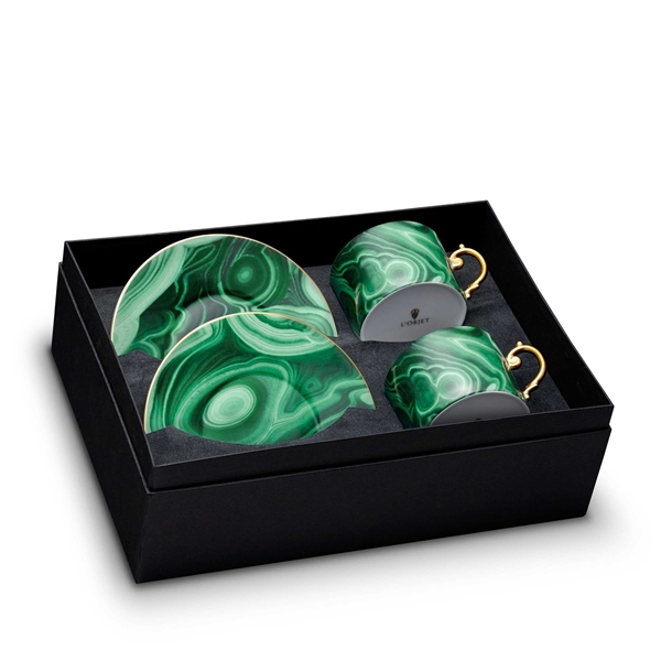 L'Objet Malachite Tea Cup and Saucer Gift Box Set of 2
