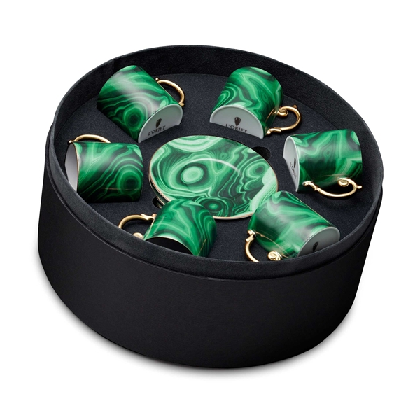 L'Objet Malachite Espresso Cup and Saucer Gift Box Set