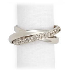 L'Objet 3 Platinum Napkin Rings 1 w/Swarovski Crystals, Set/4