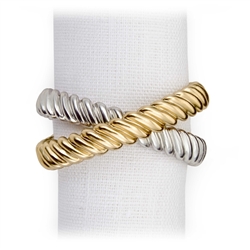 L'Objet Deco Twist Gold & Platinum Plated Napkin Rings, Set/4