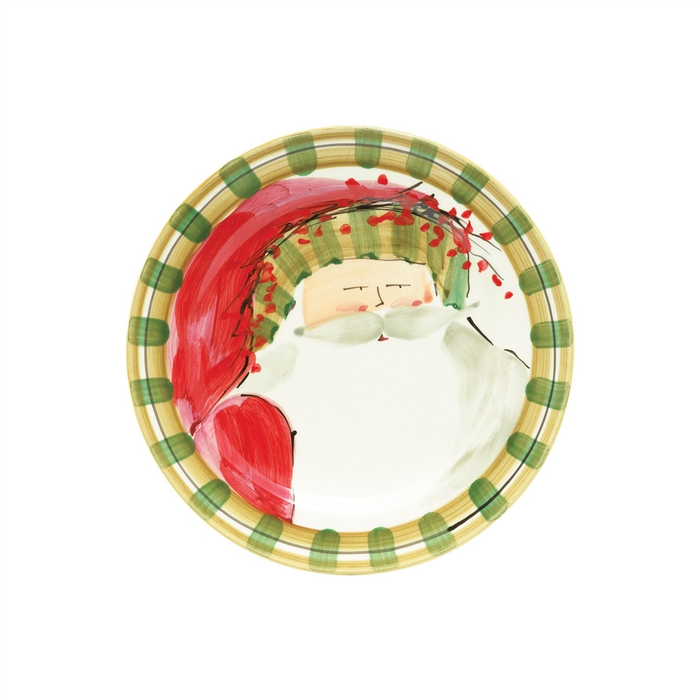 Vietri Old St Nick Round Salad Plate - Striped Hat - OSN-7802D