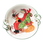 Vietri Old St Nick Scallop Handled Bowl With Sleigh - OSN-78052