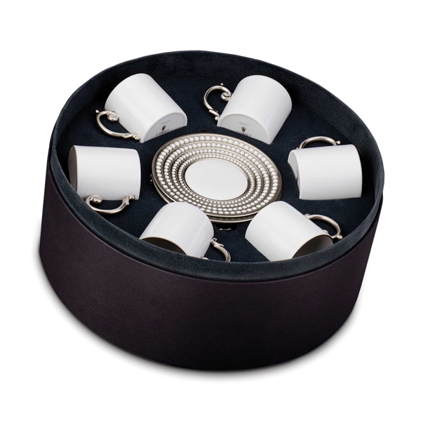 L'Objet Perlee Platinum Espresso Cup and Saucer Gift Box Set of 6