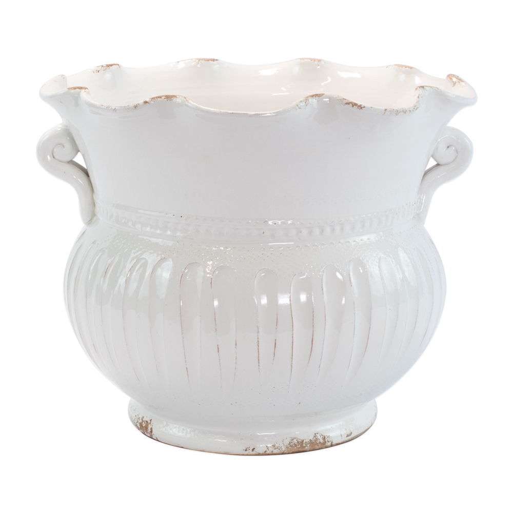 Vietri Rustic Garden White Large Scallop Planter