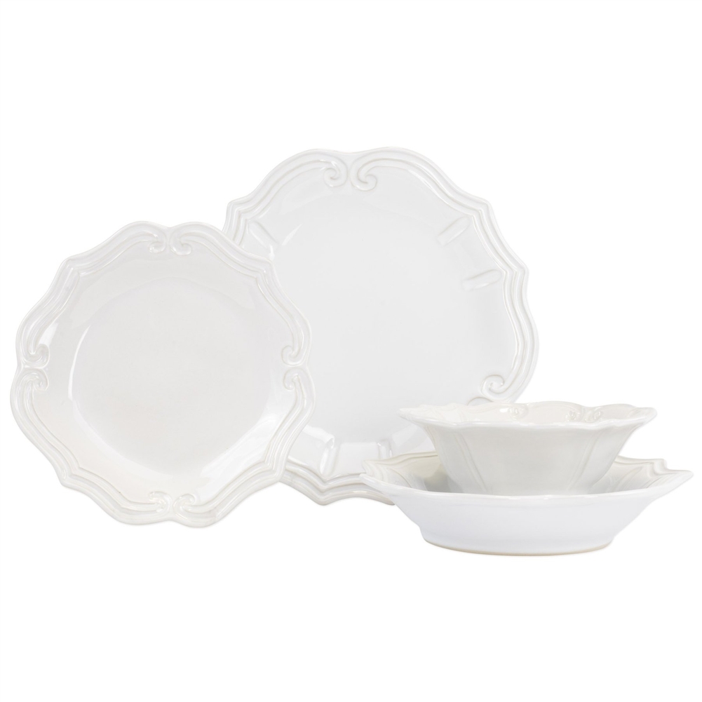 Vietri Incanto Stone White Baroque 4-Piece Dinner Set Service for 1