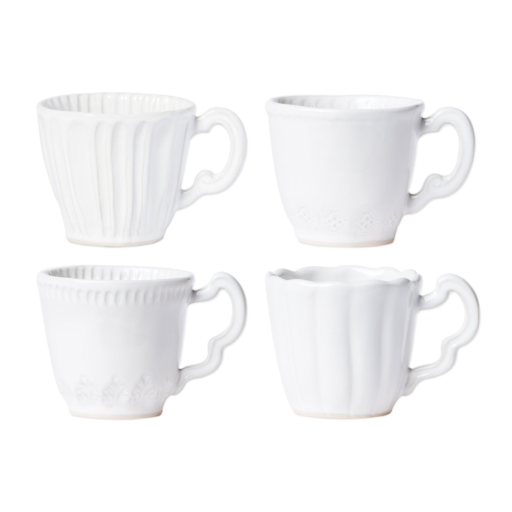 Vietri Incanto Stone White Assorted Mugs - Set of 4 - SINC-W1110