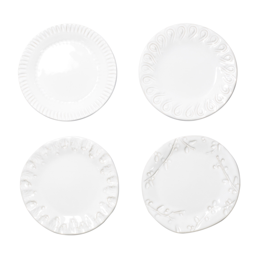 Vietri Incanto Stone White Assorted Canape Plates - Set of 4 - SINC-W1119