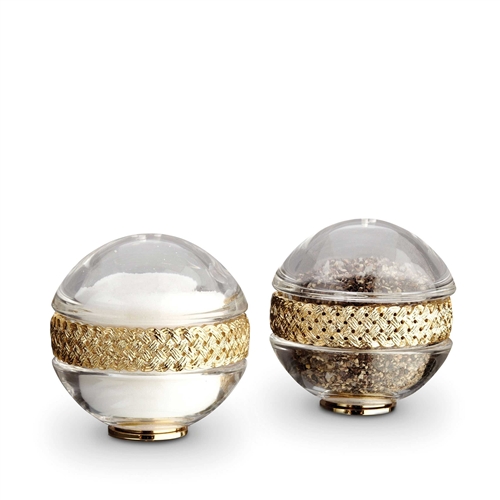 L'Objet Matte Gold Plated Salt & Pepper Shakers Braid Set of 2