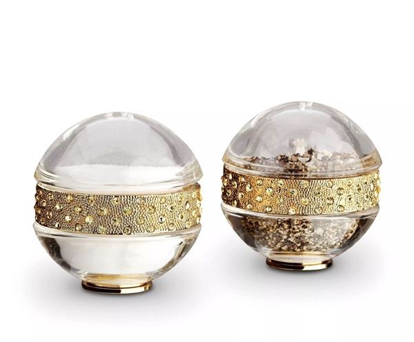 L'Objet Gold Band w/Yellow Crystal Salt & Pepper Shakers Set/2