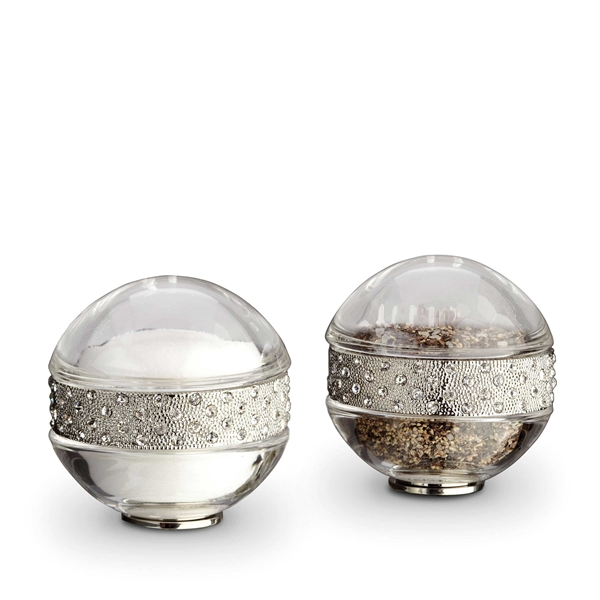 L'Objet Platinum Band w/Clear Crystal Salt & Pepper Shakers Set/2