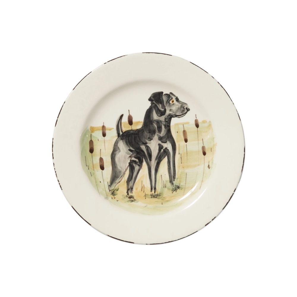 Vietri Wildlife Black Hunting Dog Salad Plate - WDL-7801BL
