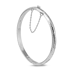 Silver Round Bangle Bracelet - Engraving Design - 5mm