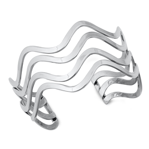 Silver Cuff Bangle Bracelet - Wavey