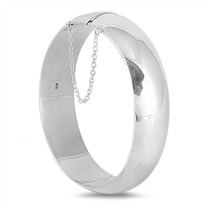 Silver Oval High Polish Bangle Bracelet - 18mm