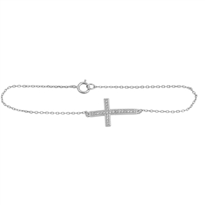 Silver CZ Bracelet - Sideway Cross