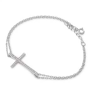 Silver CZ Bracelet - Sideway Cross