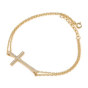 Silver CZ Bracelet - Sideway Cross