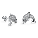 Silver CZ Earring - Dolphin