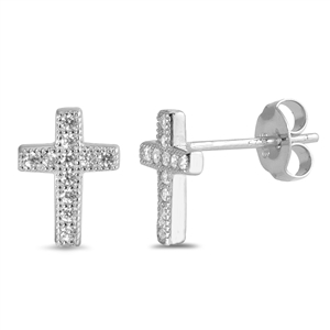 Silver CZ Earring - Cross