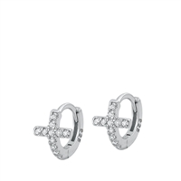 Silver CZ Huggie Earrings - Cross