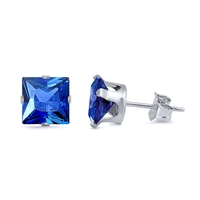 6mm Square Color CZ Stud Earrings - Stamping