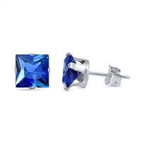 7mm Square Color CZ Stud Earrings - Stamping